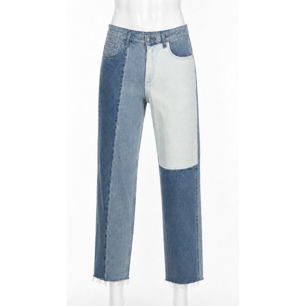 Hollister Curvy Mom Jeans 28x25 Colorblock High Rise Raw Hem Cropped Denim